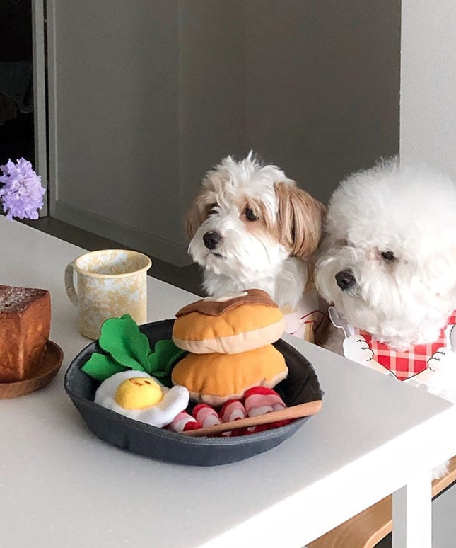 Breakfast Dog Toy Set – Interactive Squeaky Plush Toys