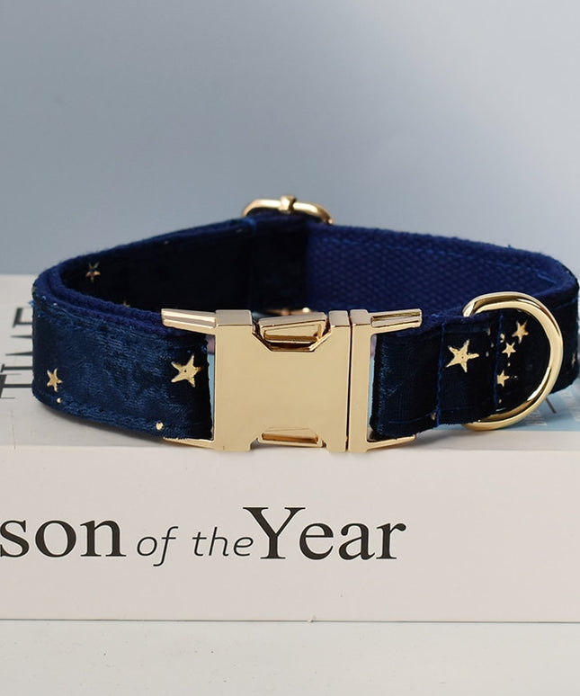 Navy Blue & Gold Stars Personalized Bow Tie Collar