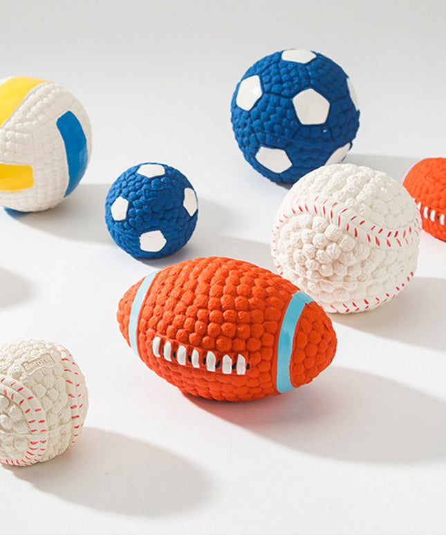 Squeaky Latex Dog Ball Toy – Football, Soccer, Baseball & Volleyball