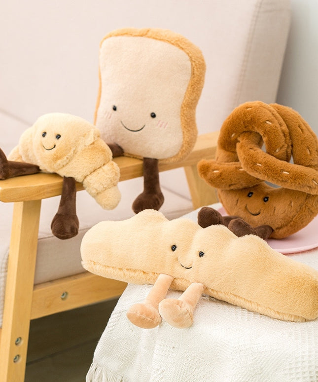 Bread Squeaky Plush Dog Toys – Toast, Pretzel, Baguette & Croissant