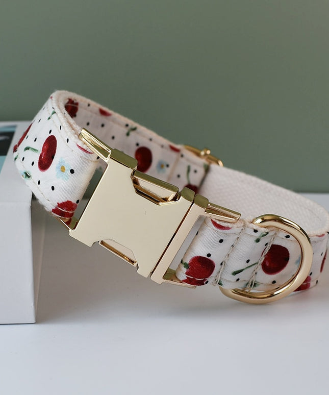 White Cherry Print Personalized Bow Tie Collar