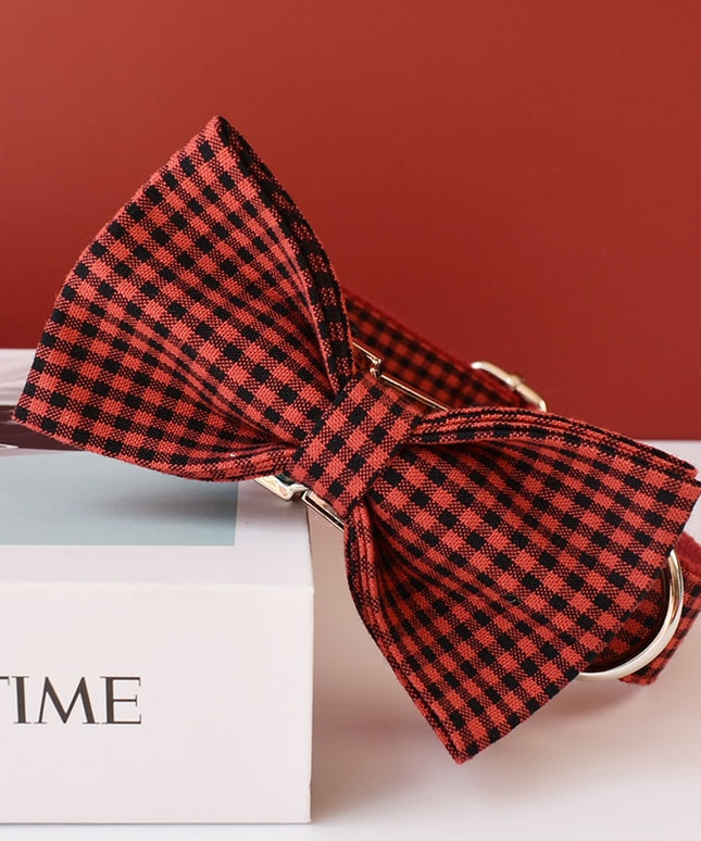 Red Checkered Personalized Bow Tie Collar