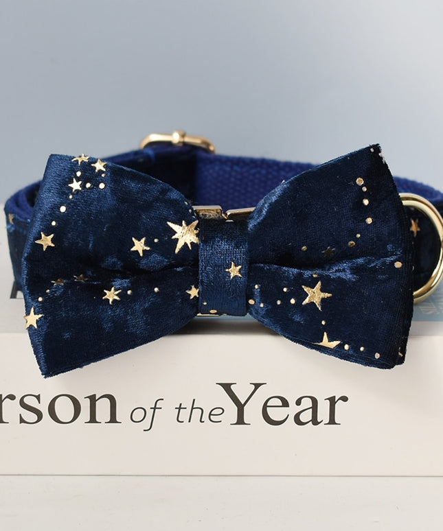 Navy Blue & Gold Stars Personalized Bow Tie Collar