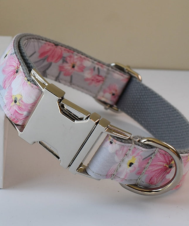 Blue Grey Orchid Print Personalized Bow Tie Collar